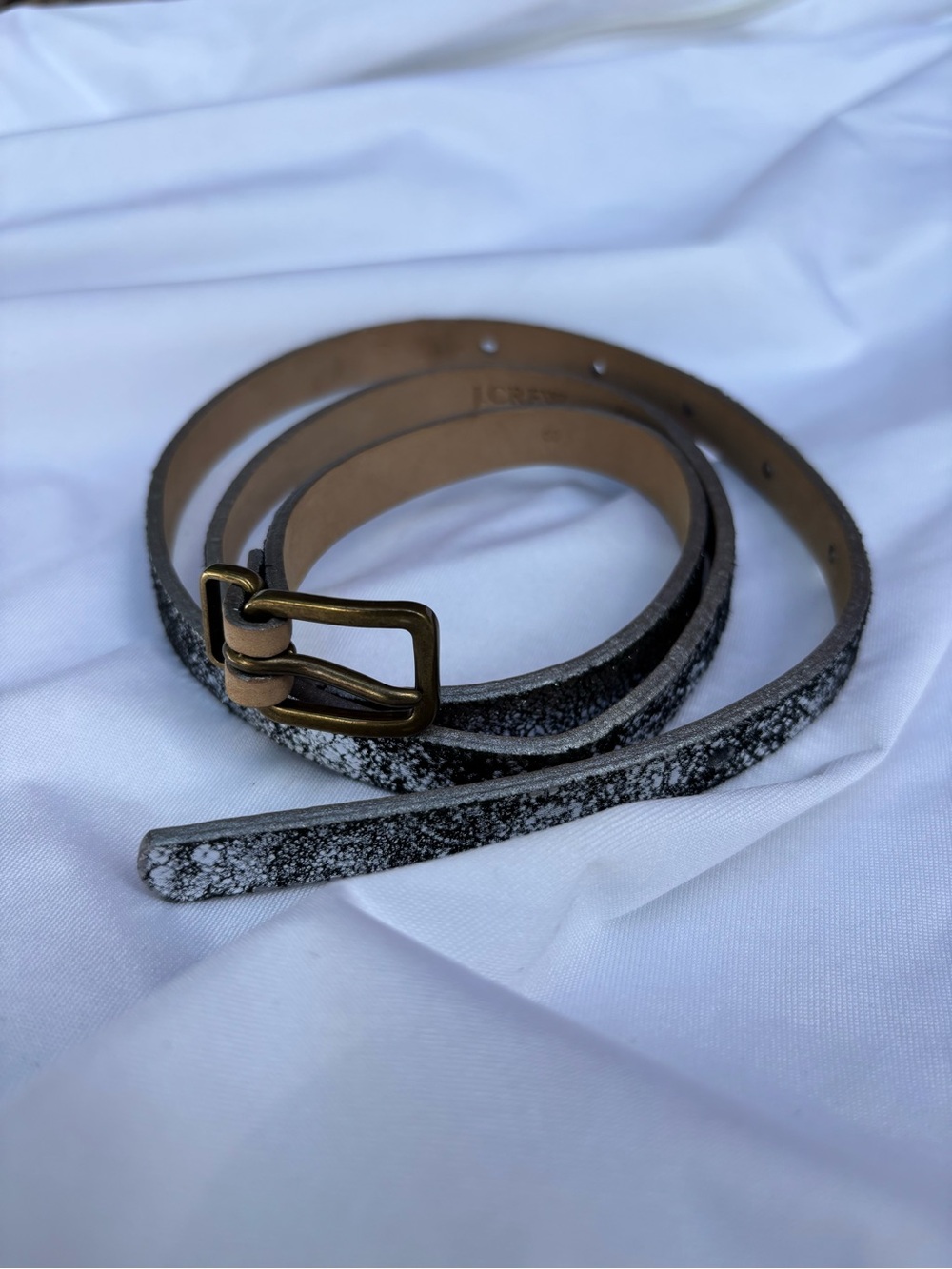 J Crew Silver Skinny Genuine Leather Belt | Small